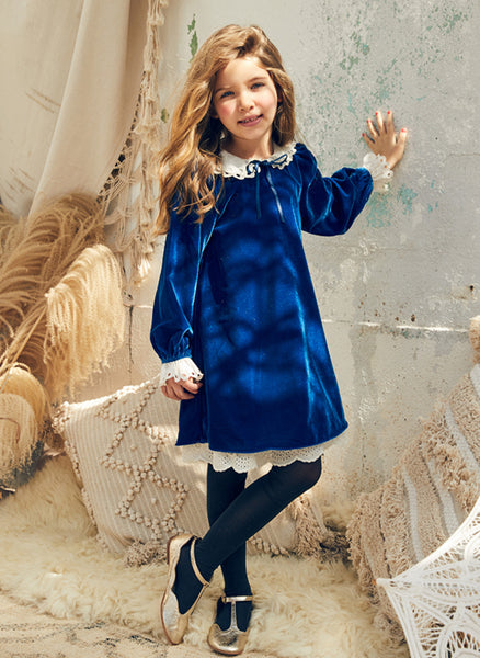 Nellystella Amelia Dress in Blue Velvet Hello Alyss Designer Children s Fashion Boutique