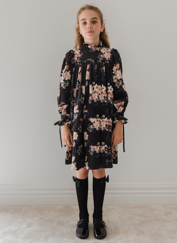 Petite Amalie Black Bouquet Dress
