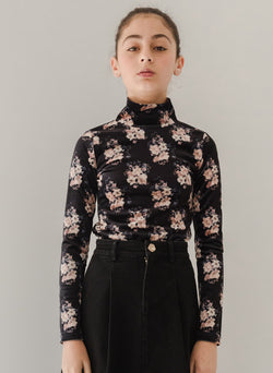 Petite Amalie Black Bouquet Velvet Top