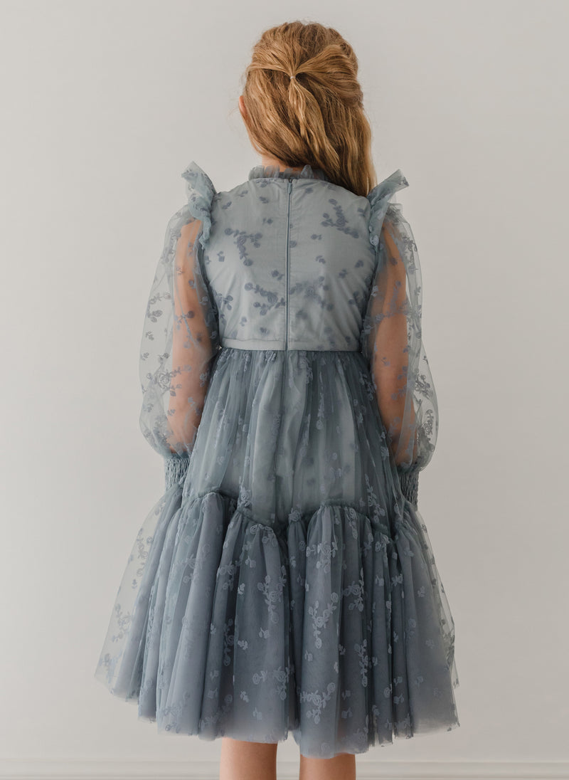 Petite Amalie Flocked Velvet Tulle Dress