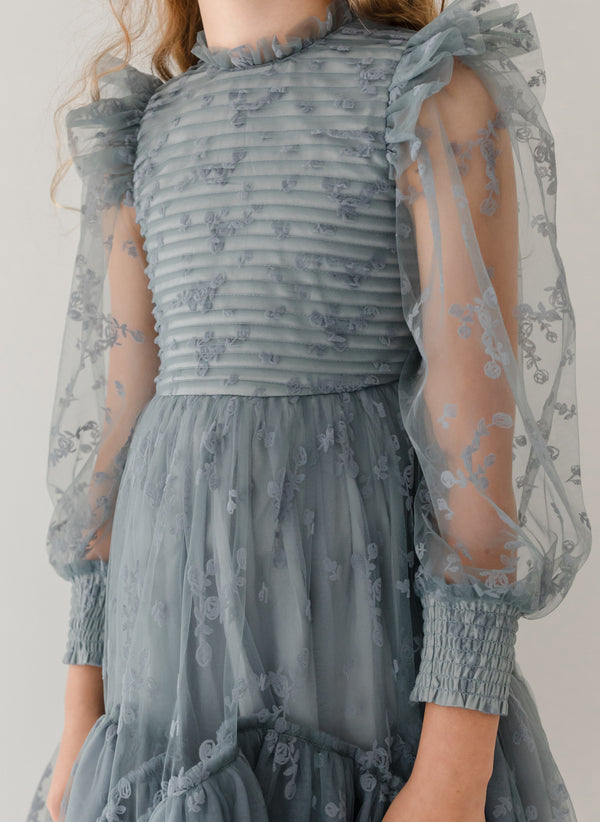 Petite Amalie Flocked Velvet Tulle Dress