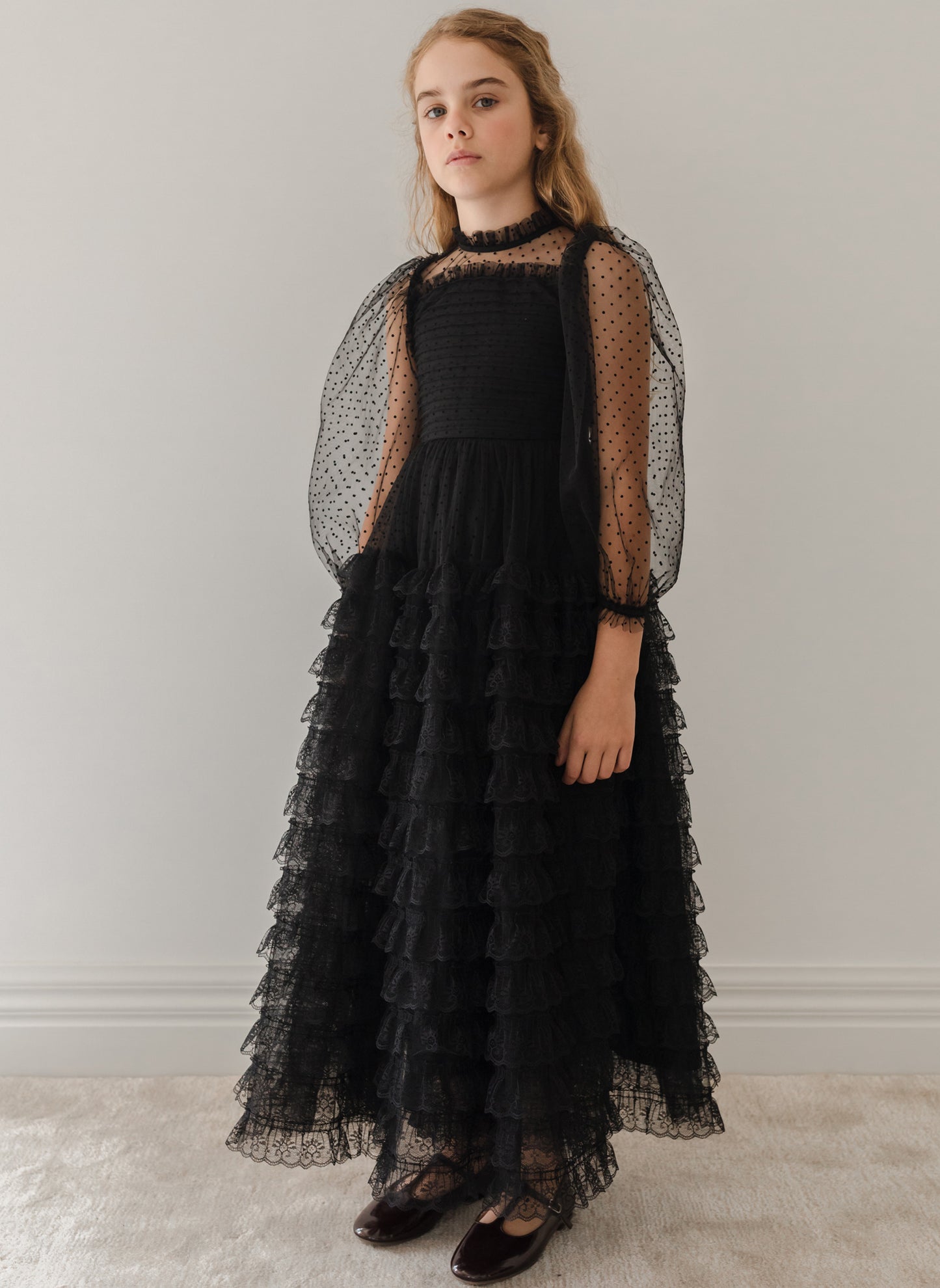 Petite Amalie Layered Long Lace Gown