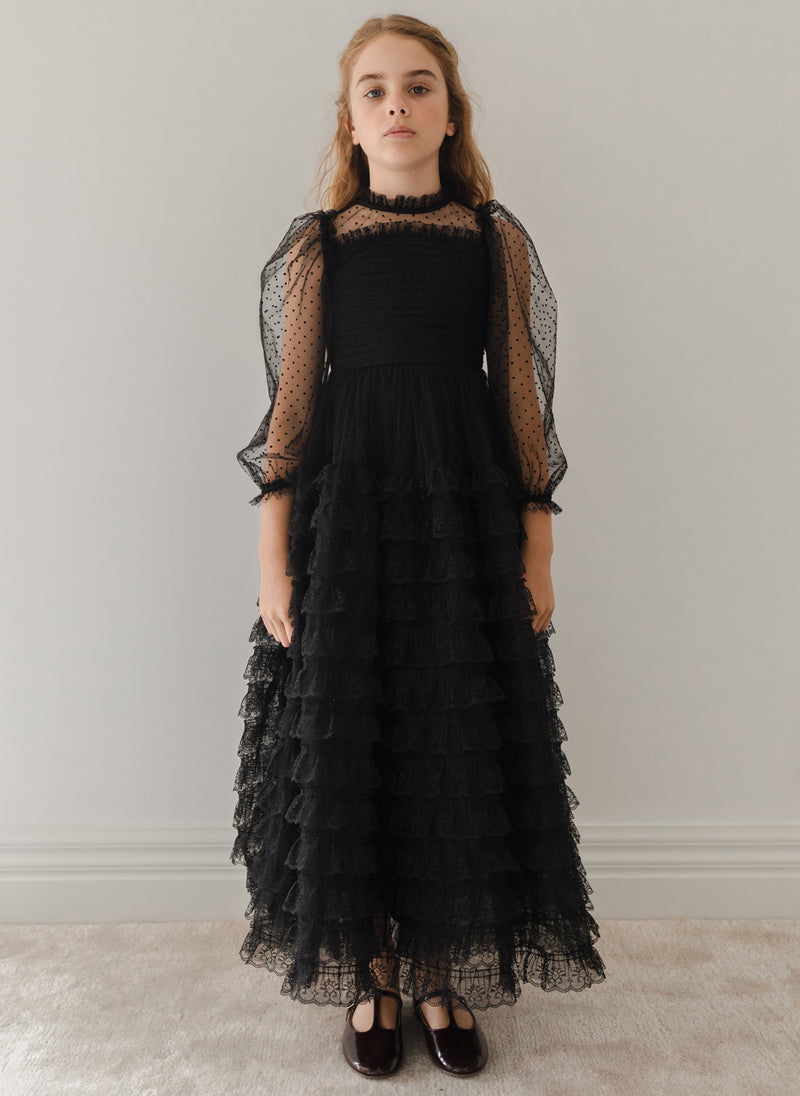 Petite Amalie Layered Long Lace Gown