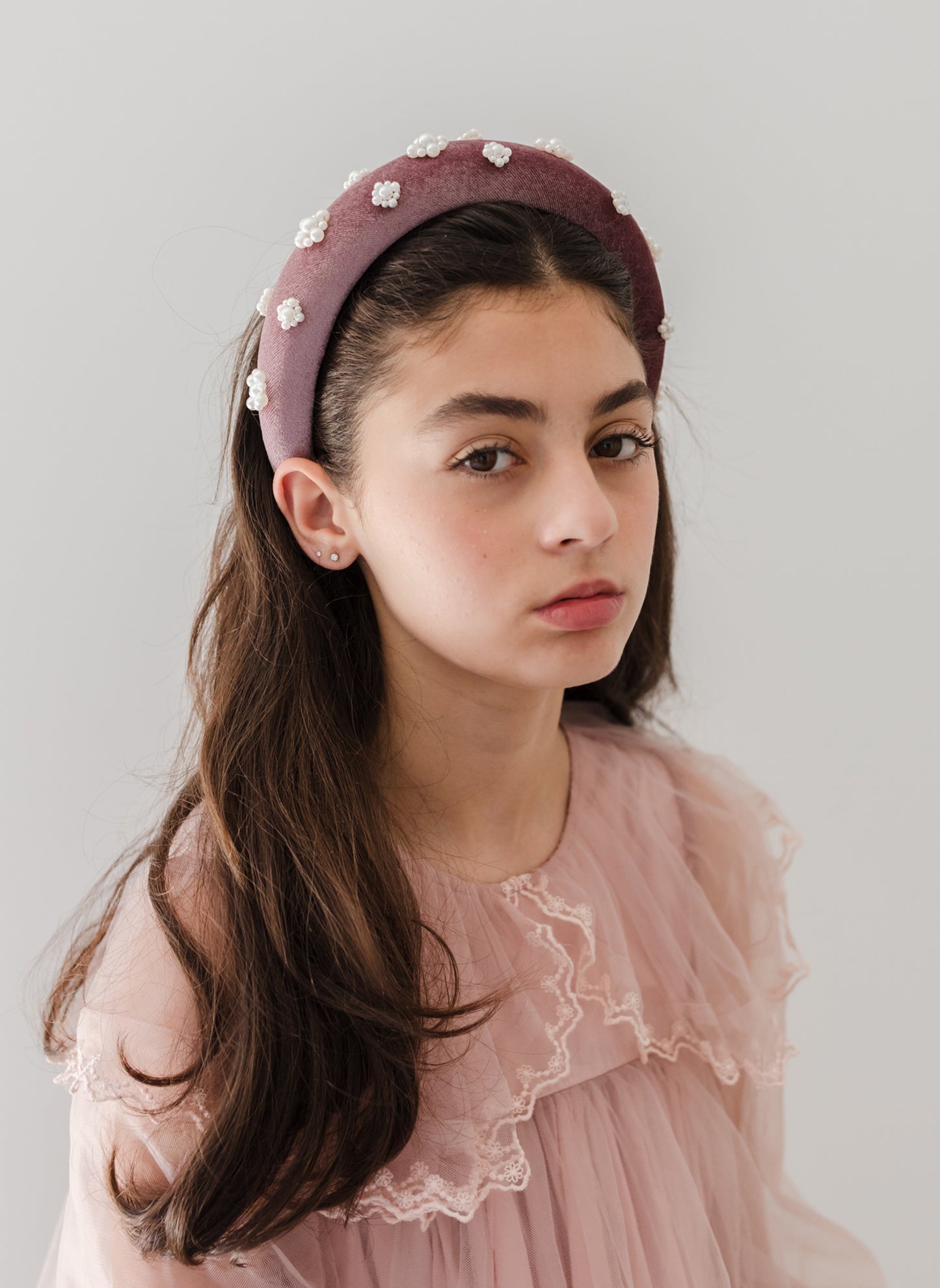 Petite Amalie Padded Pearl Velvet Headband