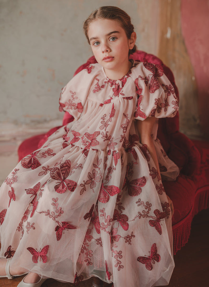 Petite Amalie Burgundy Butterfly Gown