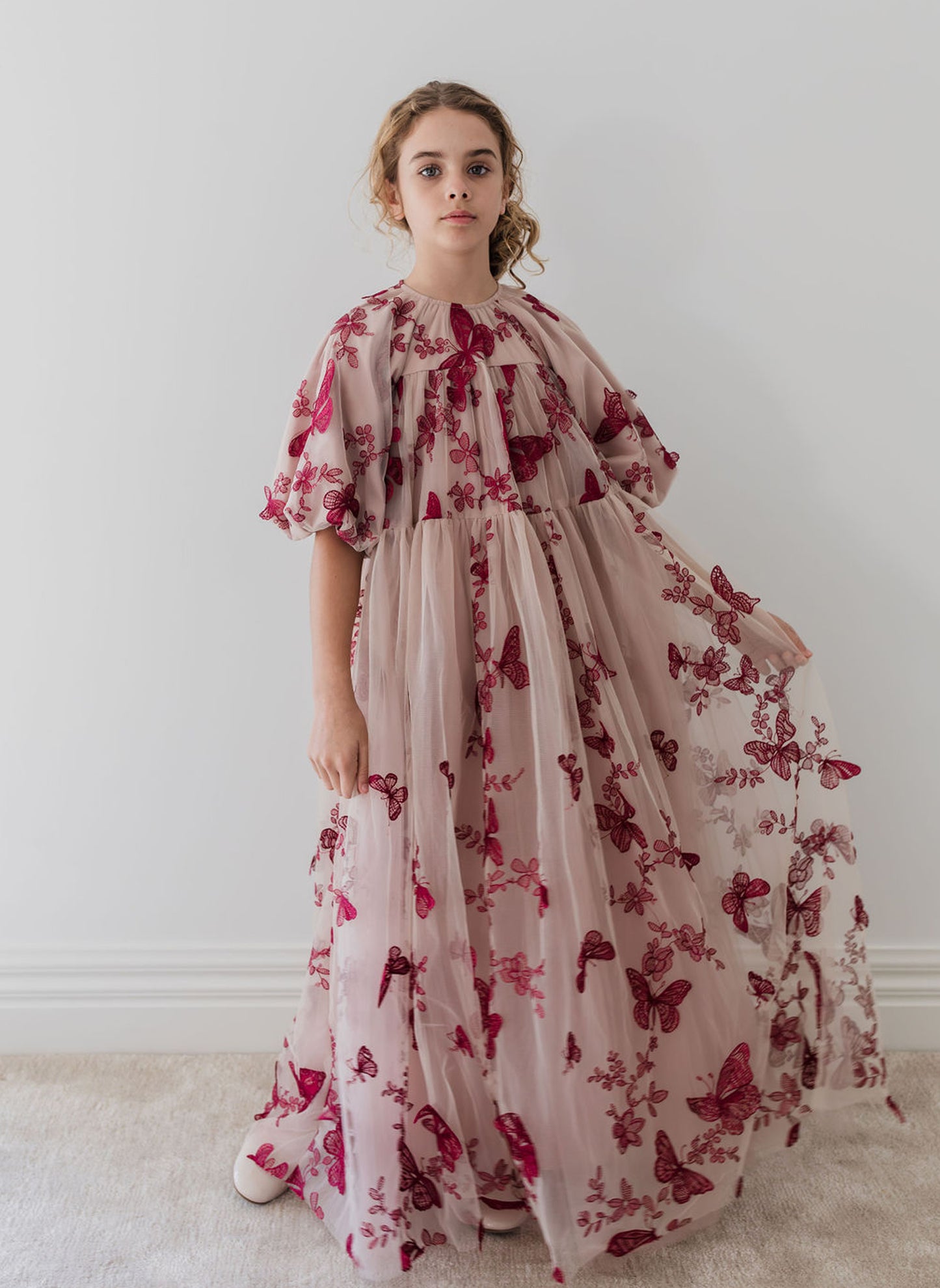 Petite Amalie Burgundy Butterfly Gown