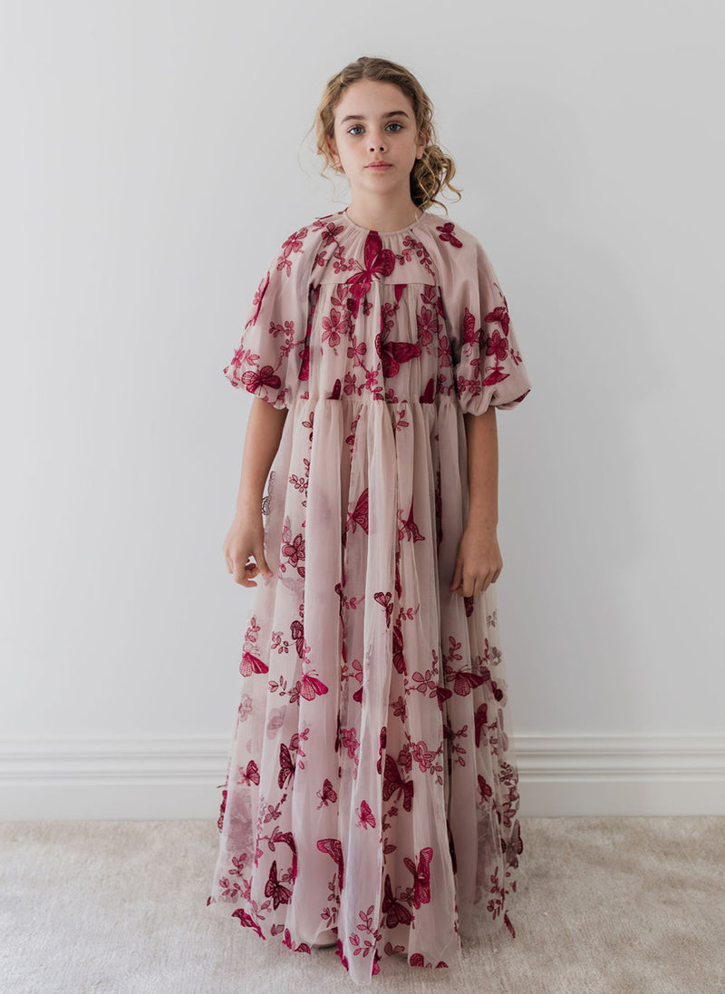 Petite Amalie Burgundy Butterfly Gown