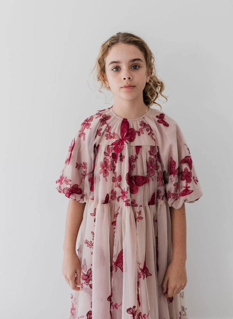 Petite Amalie Burgundy Butterfly Gown