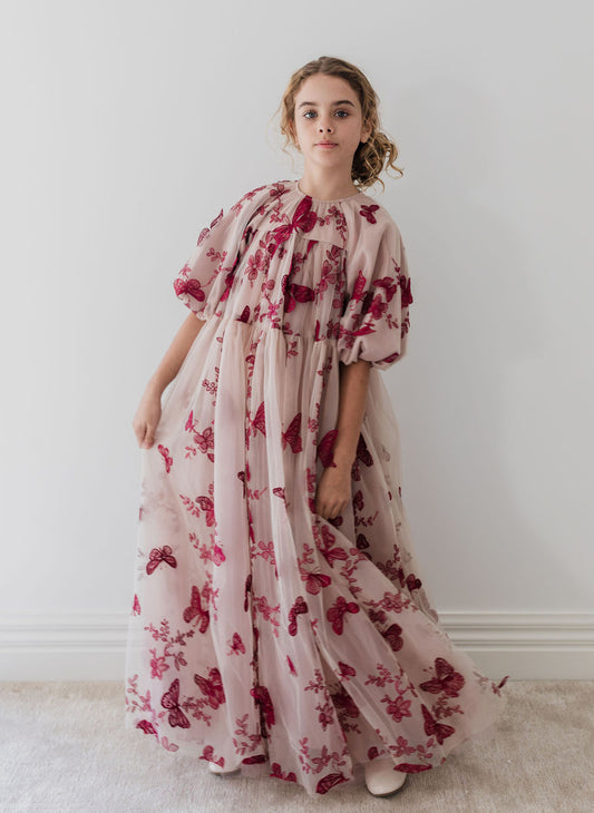 Petite Amalie Burgundy Butterfly Gown