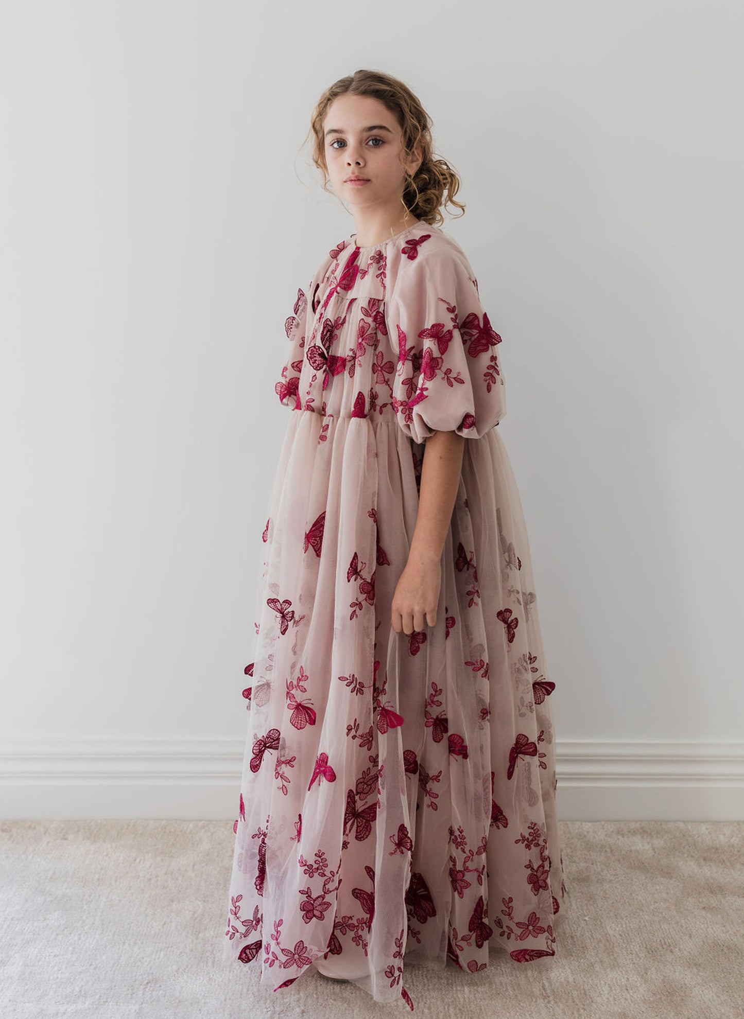 Petite Amalie Burgundy Butterfly Gown