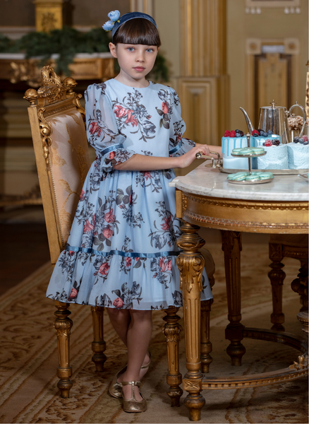Patachou rose-detailing lace dress - Blue