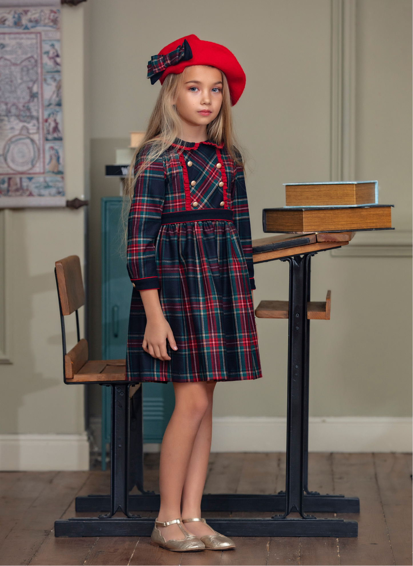 Patachou Navy Tartan Flannel Dress