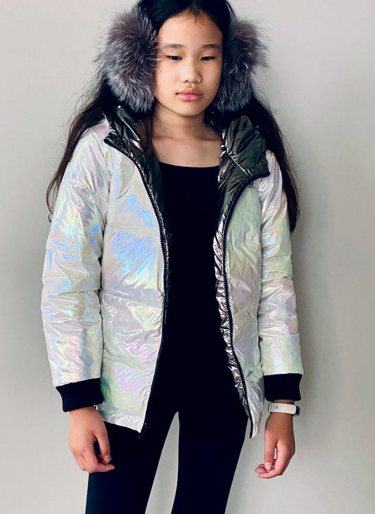 Vierra Rose Jusuf Reversible Jacket in Pearl Iridescent/Metallic Grey