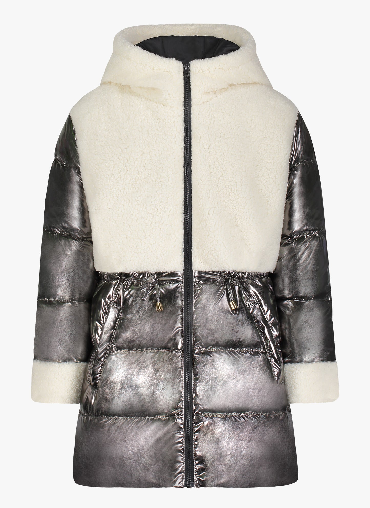 Vierra Rose Toda Faux Shearling Combo Coat in Metallic Dark Grey/White