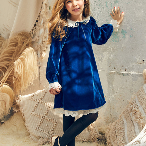 Blue velvet girls store dress