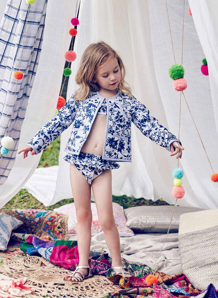 tocoto vintage Denim Bikini Set with Flower Flounces in Blue – Hello Alyss  - Designer Children's Fashion Boutique