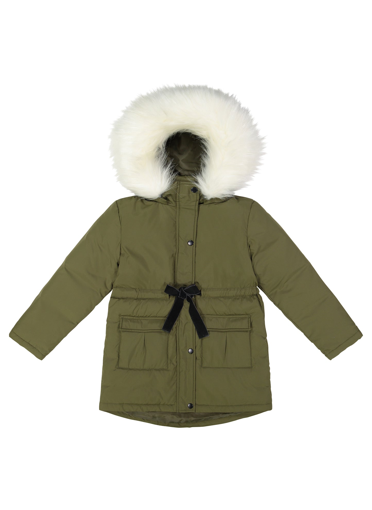 Vierra Rose Abina Faux Fur Hood Tie Parka in Army Green